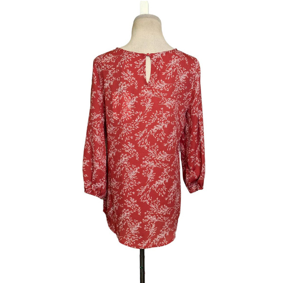 41 Hawthorne Clarita Orange Floral Front Pleat Detail 3/4 Sleeves Blouse size S - Picture 3 of 12